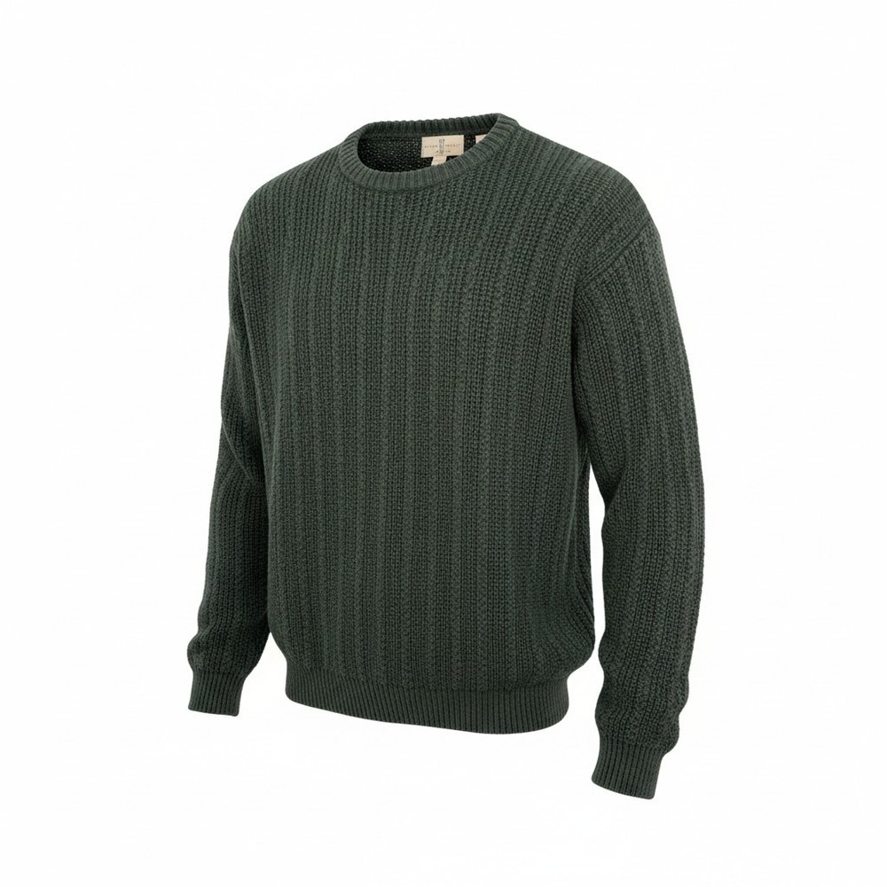 River Trader Mens Dark Green Waffle Fisherman Crewneck Sweater Grandpa Core Sz L